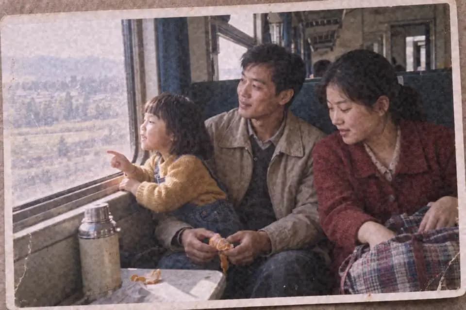 1998年,一家人在出发这一生活节点的纪实感画面